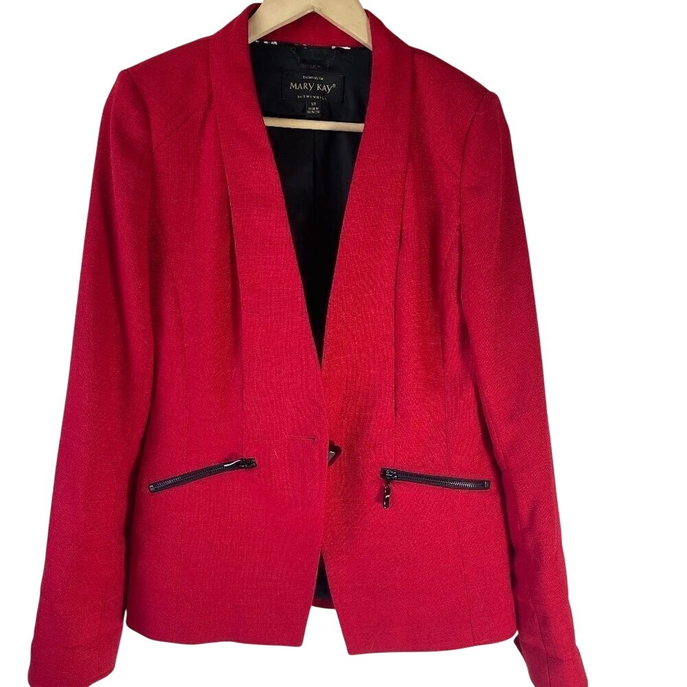 Mary Kay Nay Town Hill Red Woven Single Button Blazer Sz ST (Small and Tall)